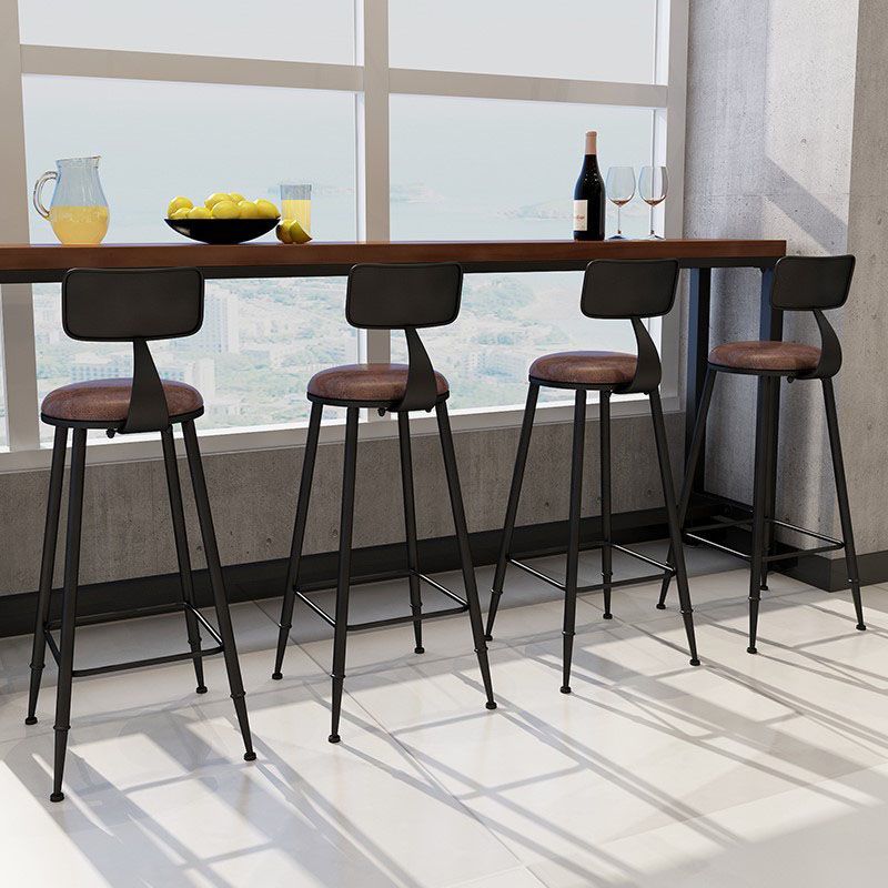 Contemporary Metal Barstool Wood Counter Stool in Matte Finish for Indoor