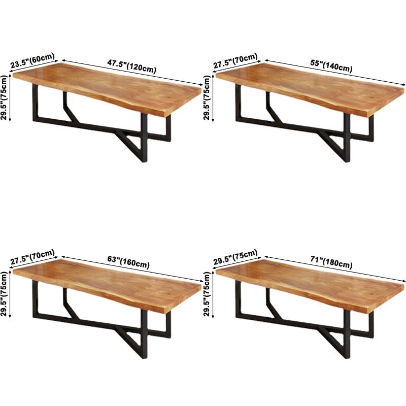 Industrial Rectangle Dining Table Pine Solid Wood Table with Black Trestle Base for Dining Room