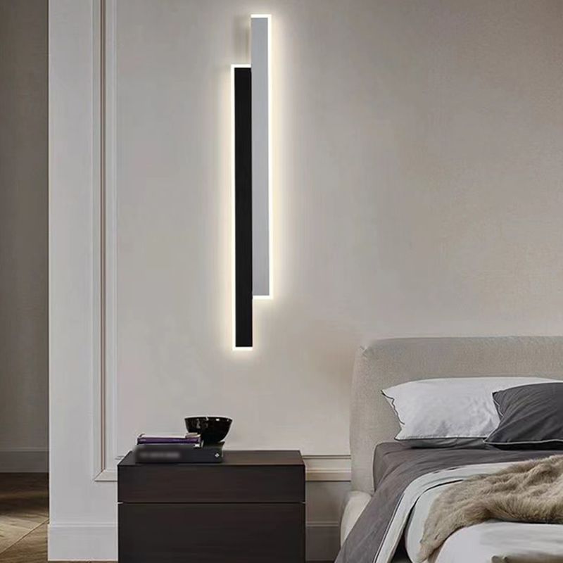 Metal Linear Shape Wall Light Modern 2-Lights Wall Mounted Light Fixture in Black