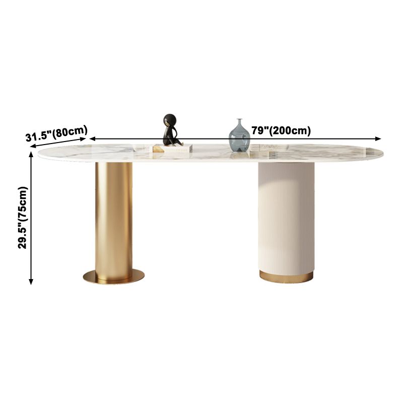 Traditional Luxury Sintered Stone Top Dining Table in White Oval Table with Double Pedestal