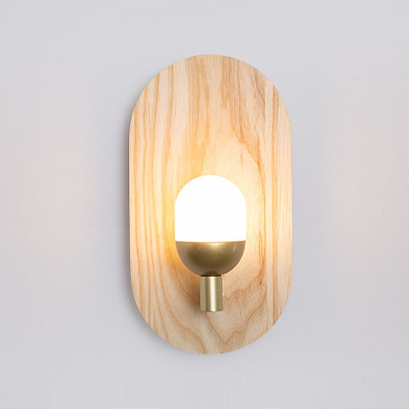 Wood Oval Shape Wall Sconce Modern Style 1 Light Wall Light Fixture in Brown