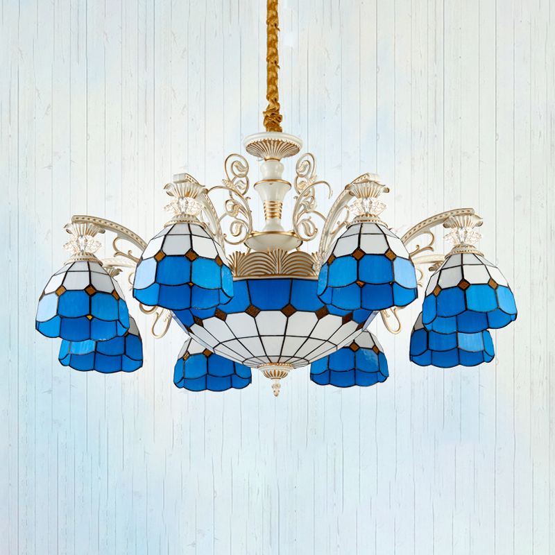 Grille de lustre bleu en verre tachée