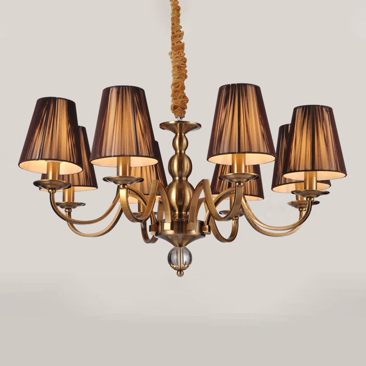 American Style Brass Chandelier Multi-Lights Hanging Pendant Lights with Fabric Shade