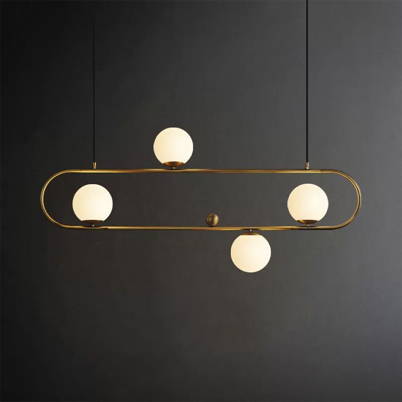 Oblong Dining Room Ceiling Chandelier Opal Glass 3/4 Lights Post Modern Island Light in Black/Gold