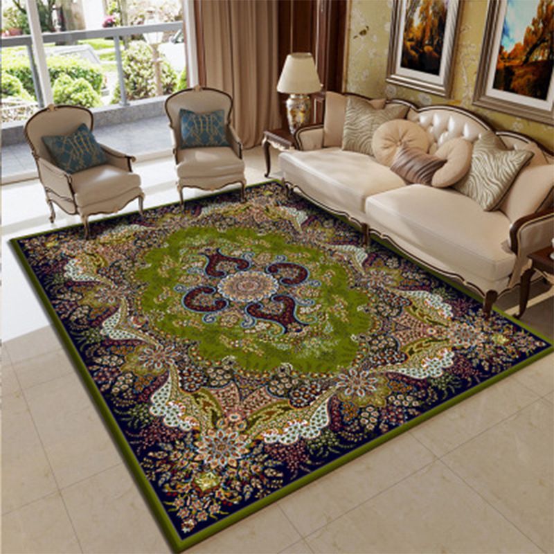 Traditional Medallion Pattern Carpet Polyester Rug Non-Slip Backing Indoor Carpet for Living Room