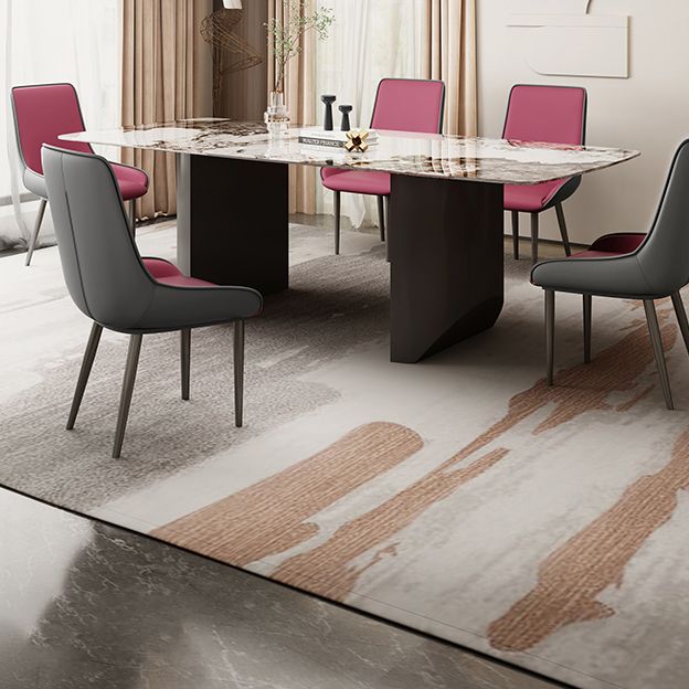 Rectangle Double Pedestal Table Modern Stone Top Black Base Dining Site Table