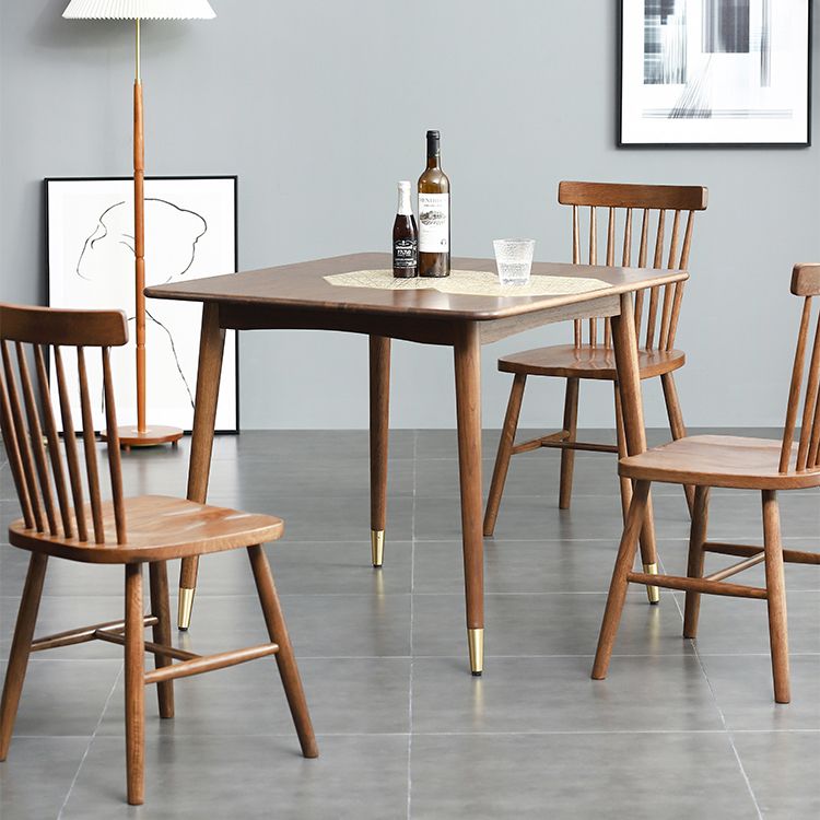 Table à manger industrielle carrée, Table fixe couleur bois avec bois massif de chêne