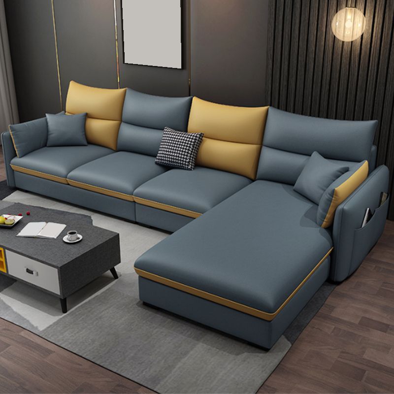 Scandinavian Cushions Square Arm Sofa & Chaise 66.93" D Faux Leather Sofa
