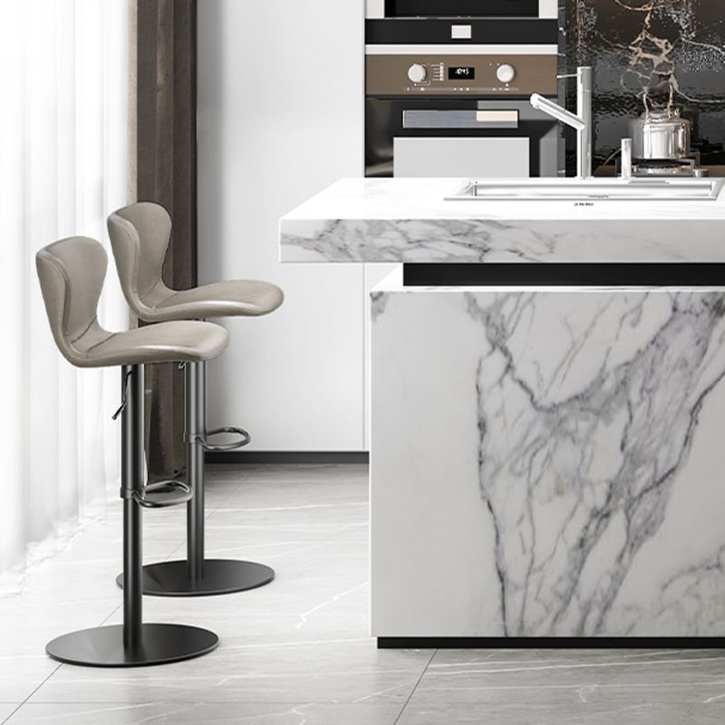 Contemporary Style Barstool Faux Leather Adjustable Height Bar Stool