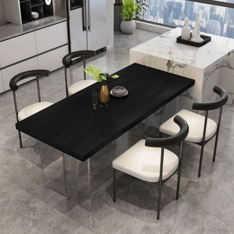 Mesa de comedor de madera maciza Mesa rectangular moderna con base de pedestal doble