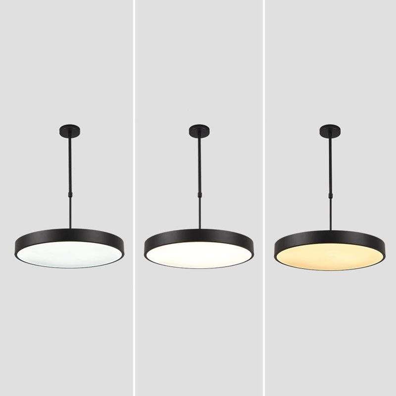 Lampada di sospensione rotonda in altezza regolabile Modern Metal Office LED Luce in nero in nero