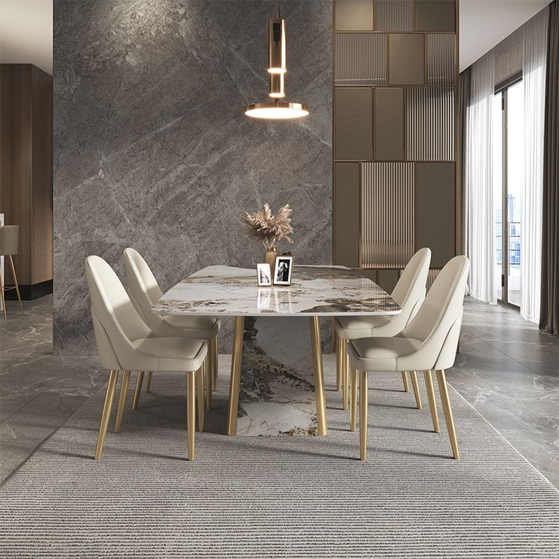 Contemporary Stone Dining Table Rectangle Table with Pedestal Base