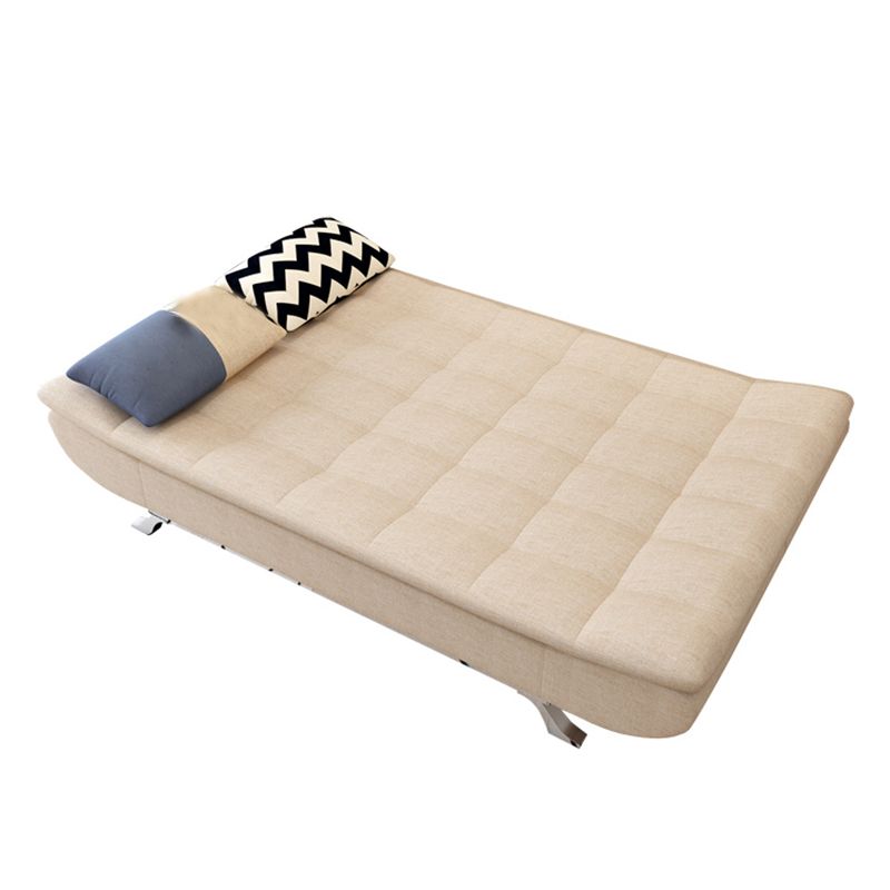 Cotton Blend and Faux Leather Contemporary Armless Biscuit Back Sofa Bed