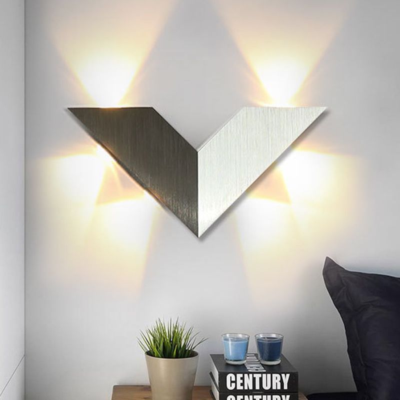 LED Bedroom Wall Light Contemporary Black and White Wall Lighting with Geometric Metal Shade in Warm/White Light