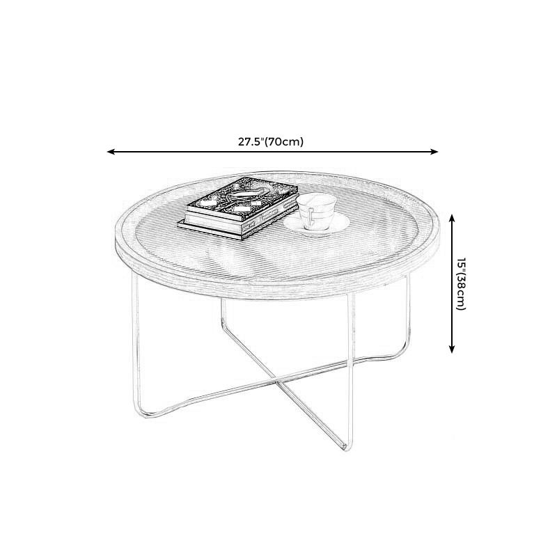 Cross Legs Base Design Cocktail Table Glass Desktop Round Coffee Table with Metal Base