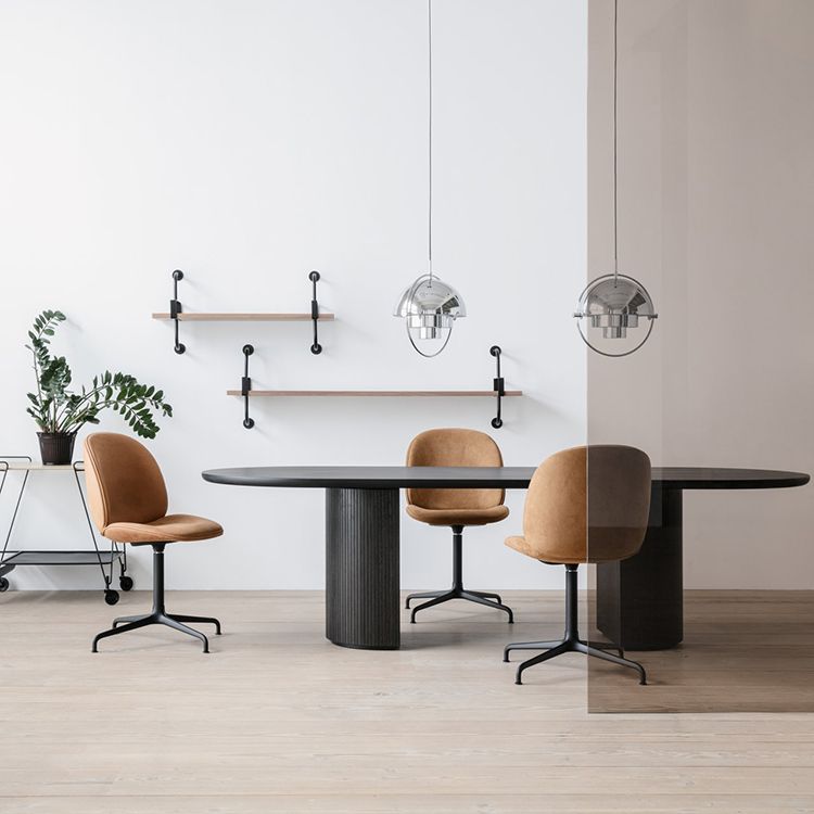 Mesa de comedor moderna ovalada Mesa fija negra con base de pedestal doble