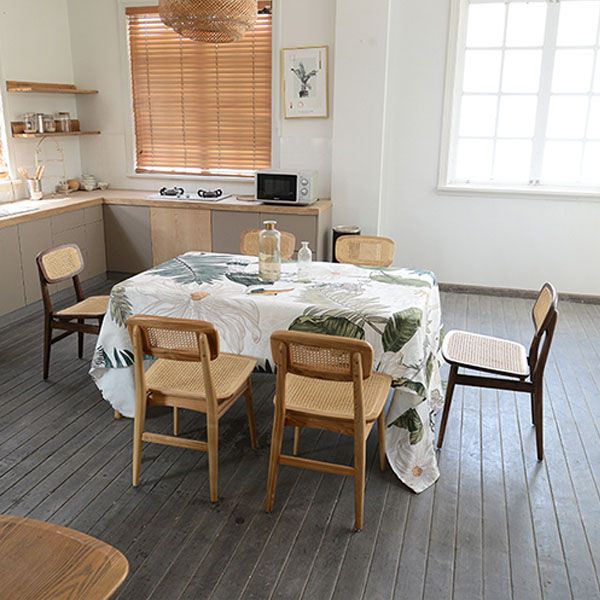 Sillas de comedor sin brazos para interiores, sillas laterales de ratán con patas de madera (juego de 2)