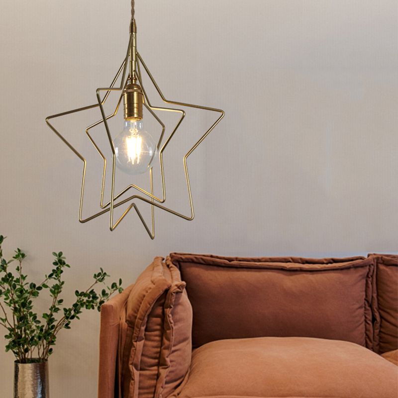 Metal 1 Light Pendant Light Nordic Simple Creative Star Cage Hanging Lamp for Living Room