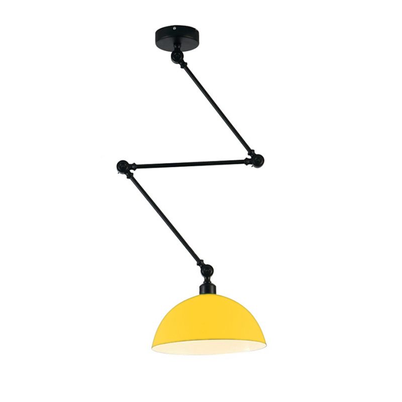 Domed Kitchen Pendant Lamp Industrial Style Metal 1 Light Green/Yellow Suspension Lamp with Extendable Arm
