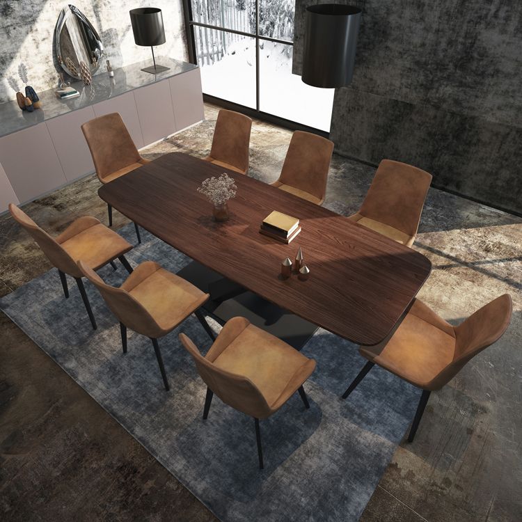 Mesa de comedor rectangular industrial de metal, mesa superior de madera maciza con base de pedestal