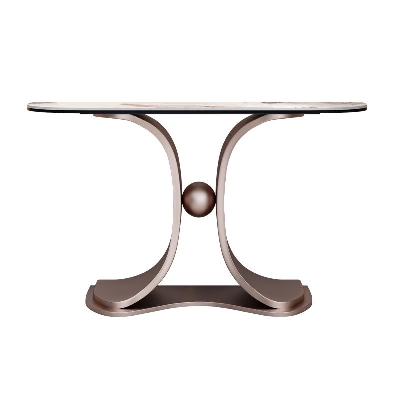 Glam Half Moon Console Table Stone Console Sofa Table for Hall