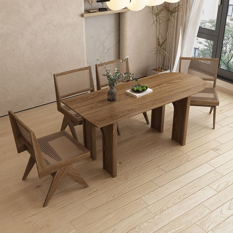 Contemporary Irregular Shape Solid Wood Dining Table with Chairs