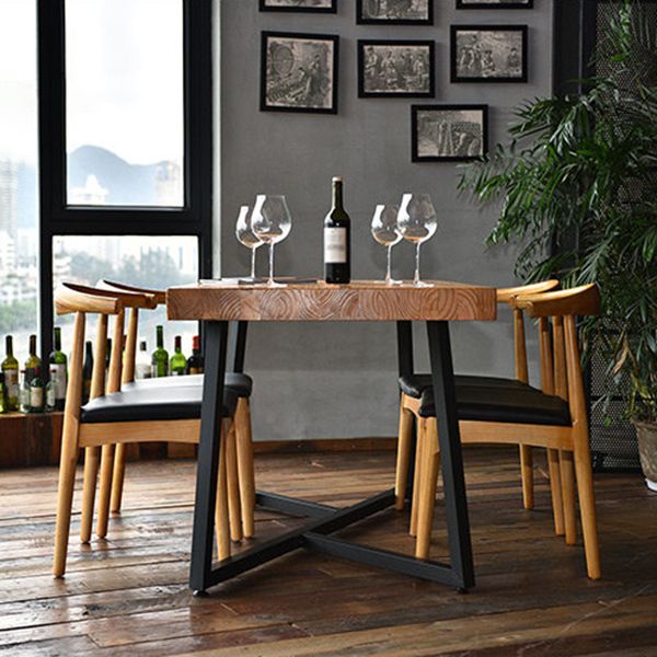 Tavolo da pranzo in legno solido in stile industriale Usa tavolo rettangolo con base di cavalletto