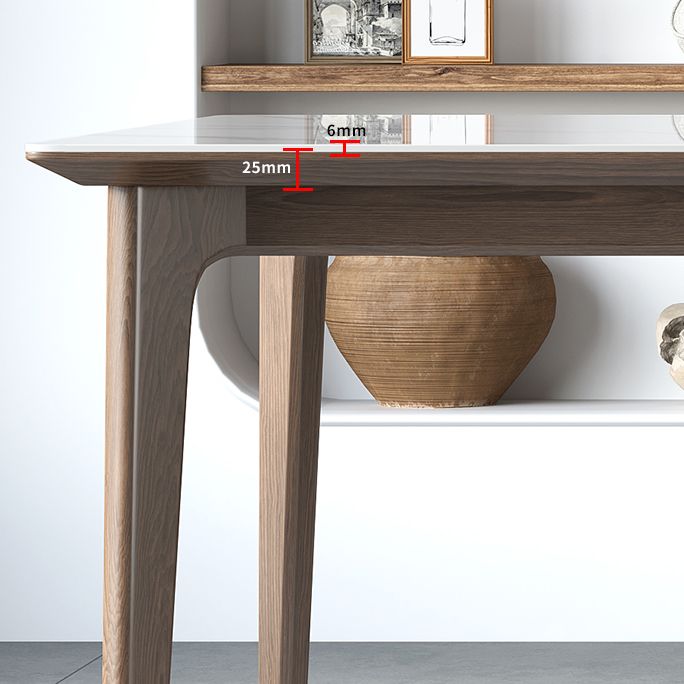 Sintered Stone Rectangle White Table Kitchen Table with Wooden Base and 4 Legs