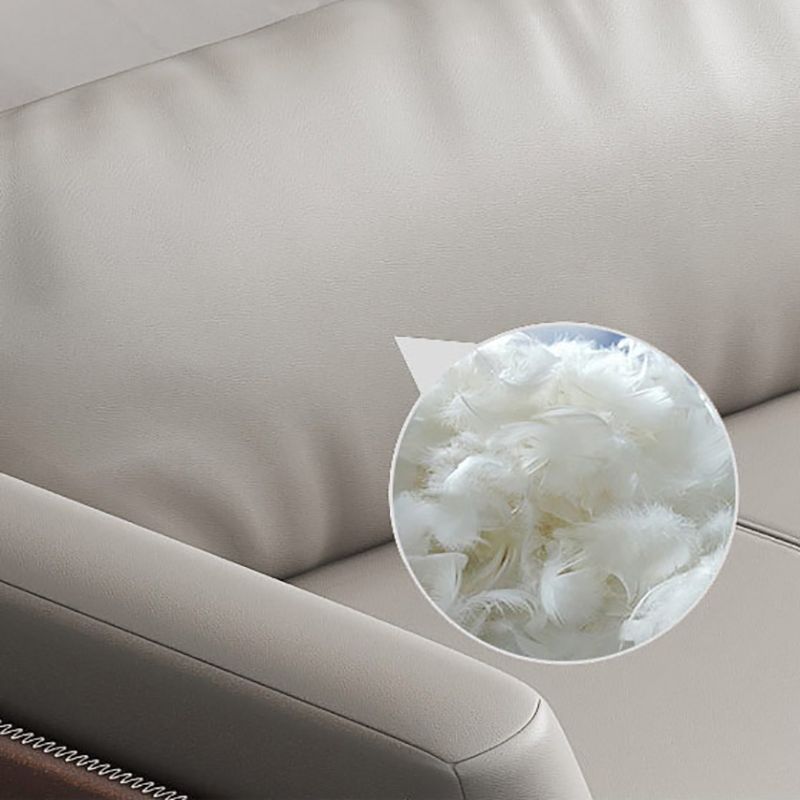 Modern Style Gray Leather Sofa Flared Arm Loose Back Sofa with Pillows