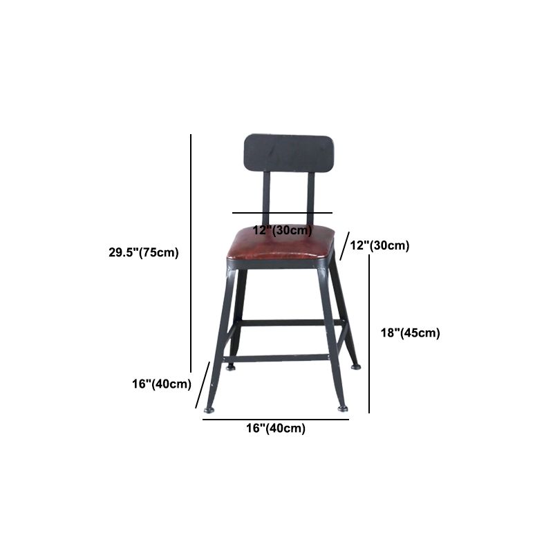 Industrial Armless Counter Stool Iron Bar Stool with Pedal and Leather Cushion
