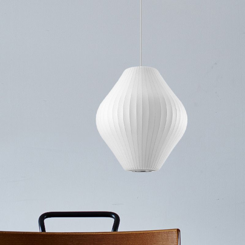 1 Bulb Ceiling Pendant Light with Pear Fabric Shade Contemporary White Hanging Light, 12.5"/17"W