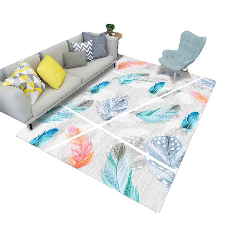 Feather Plant Carpet Modern Rug Polyster Stain Resistant Indoor Rug for Living Room
