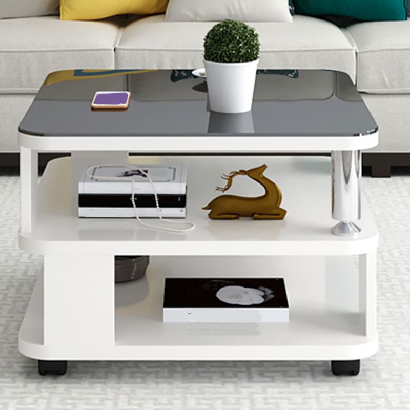 Nordic Glass Top Coffee Table Square Cocktail Table with Caster