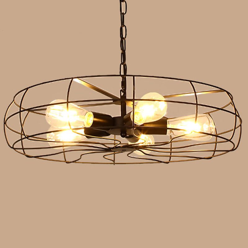 Caged Metal Chandelier Light Fixture Industrial Restaurant Pendant Chandelier in Black