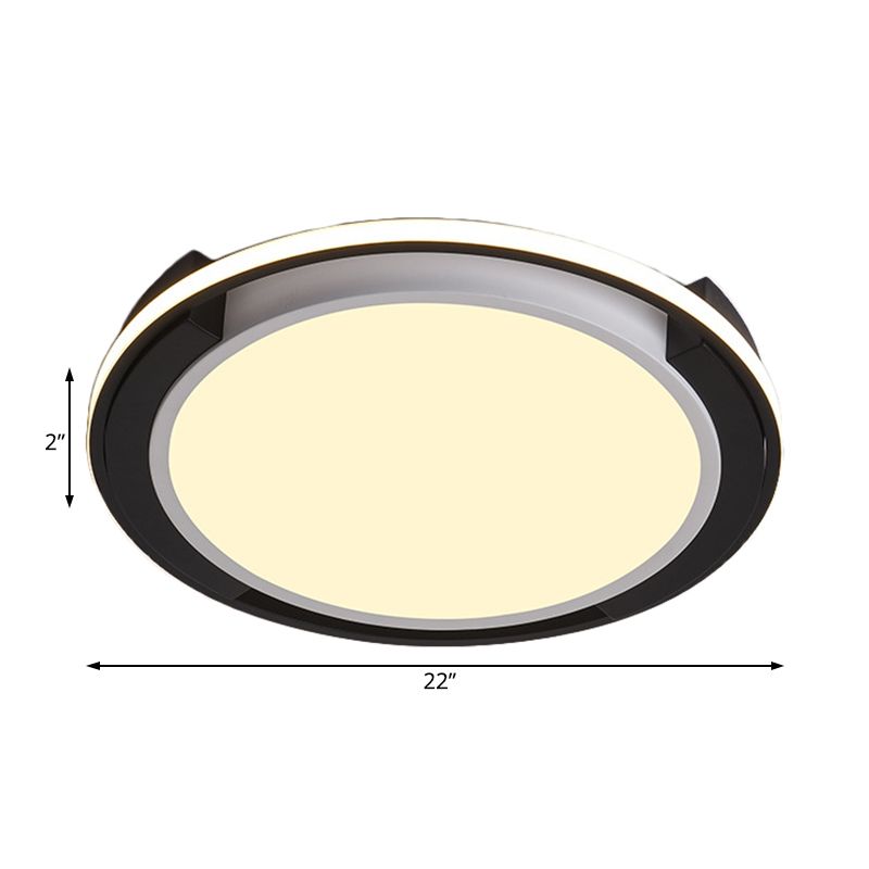 Black Circular Flush Lighting Contemporary Led Metal Flush Mount Light Fixture with Frosted Diffuser in White/Warm Light, 19"/22" Wide