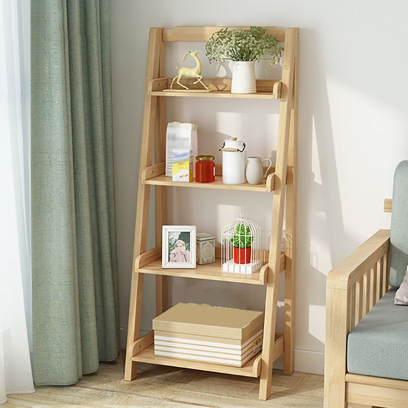 Open Back Ladder Book Shelf Wooden Bookcase with Shelves for Study Room