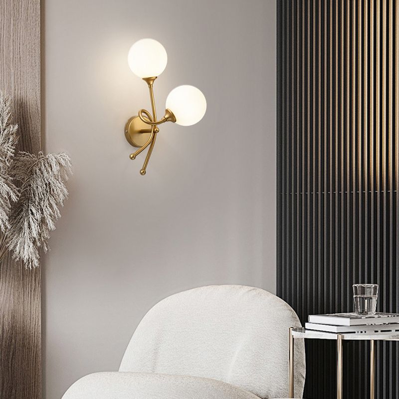 Modern Style Globe Shade Wall Light Glass 2 Lights Sconces for Bedroom