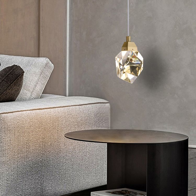 Lampe à suspension géométrique en cuivre LED moderne LED avec nuance de cristal