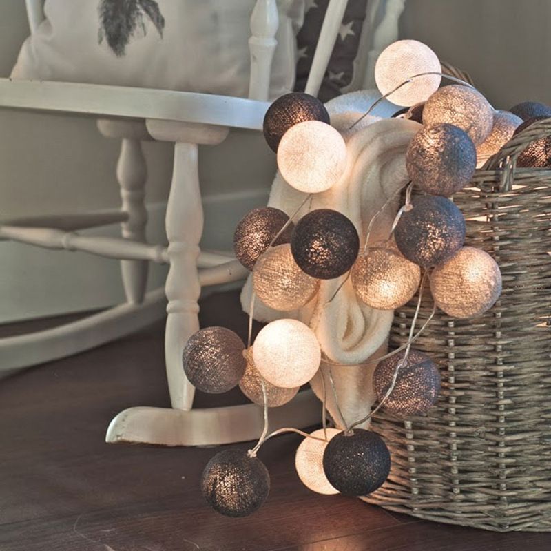 9.8 Ft 20 Bulbs Bedroom String Lighting Macaroon Grey/Blue and White/White and Pink Fiesta Light with Ball Cotton Shade and USB Charging