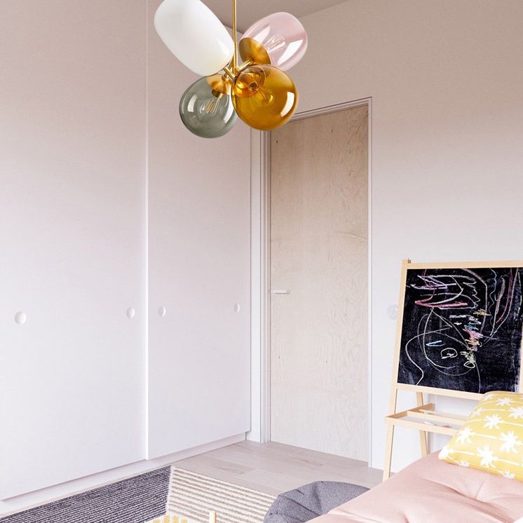 Buntes Glasschatten 4-leichter Anhängerlampe postmoderner Kunst dekorativ