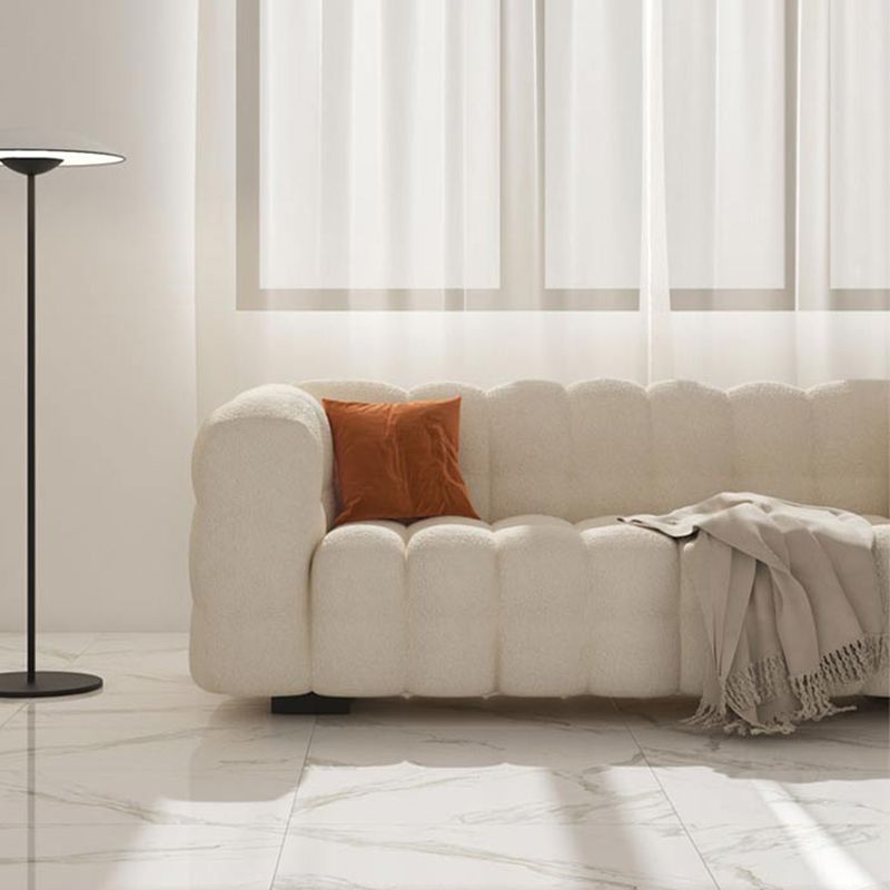 Pillow Sewn Back Sofa Contemporary Tuxedo Arm White Wool - 39.37" D