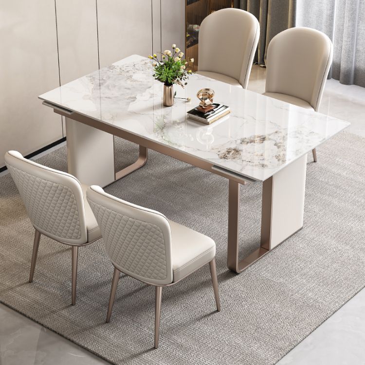 Mesa de comedor de piedra sinterizada de lujo Mesa rectángulo extensible con base de pedestal doble