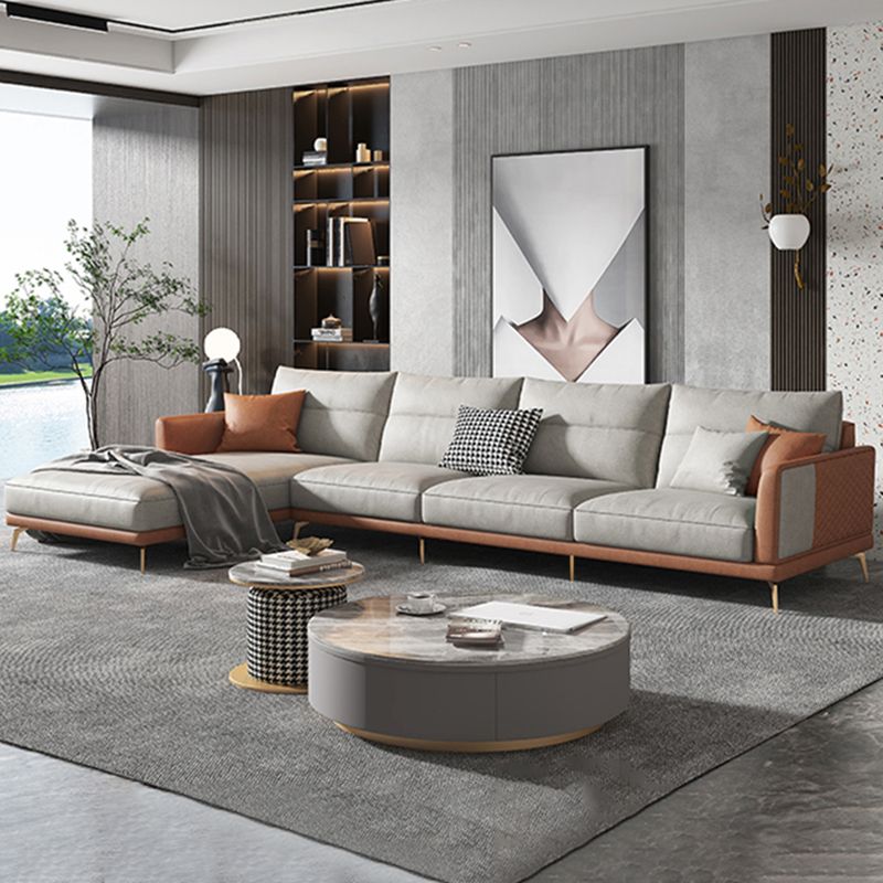 68" Wide Glam Sectional Sofa Leather L-Shape Cushion Back Sectionals