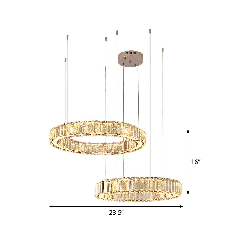 Chrome LED Hoop Multi Light Pendant Minimalisme Kristal rechthoek Hanglampkit