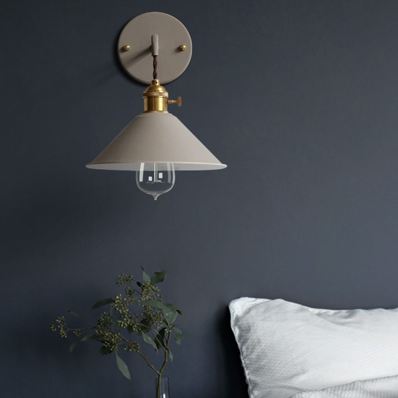 Metal Conical Shade Wall Light Nordic Colorful 8" Wide Wall Sconce for Living Room