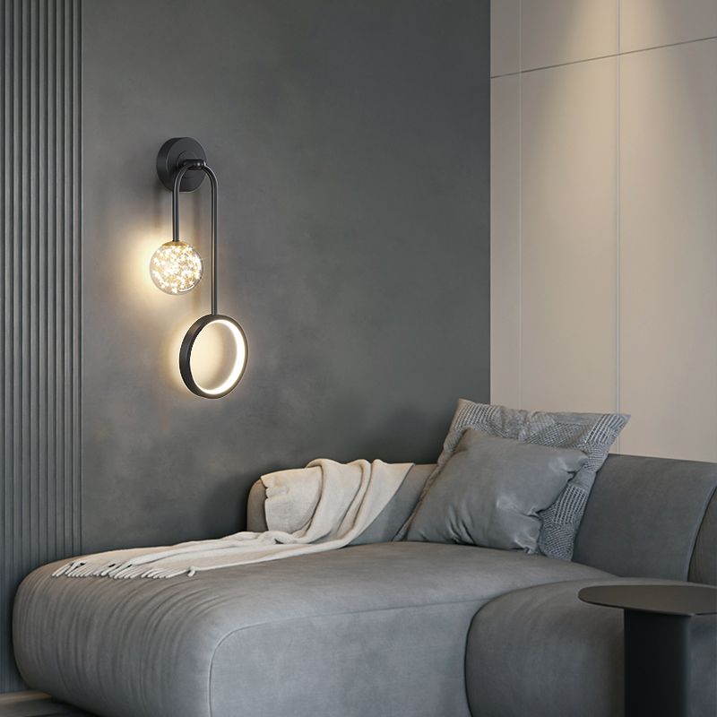Modern Style Spherical Shape Wall Sconce Glass 2 Light Wall Lighting for Bedroom
