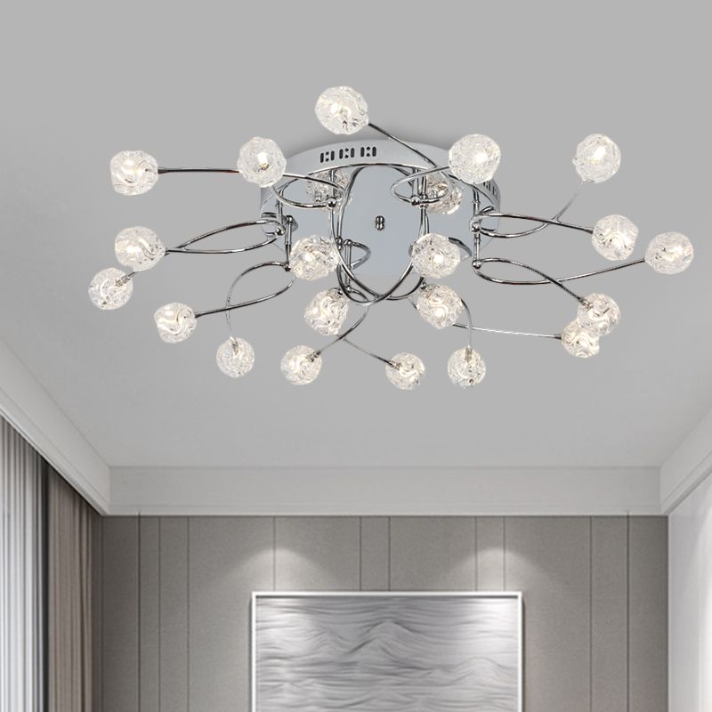 Minimalism Globe Semi Flush Light Beveled Crystal 12/16/20-Bulb Sitting Room Close to Ceiling Lamp in Chrome