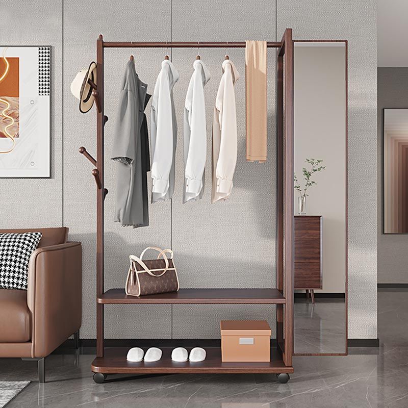 Modern Style Wardrobe Wooden Armoire with Mirror and Storage Shelves