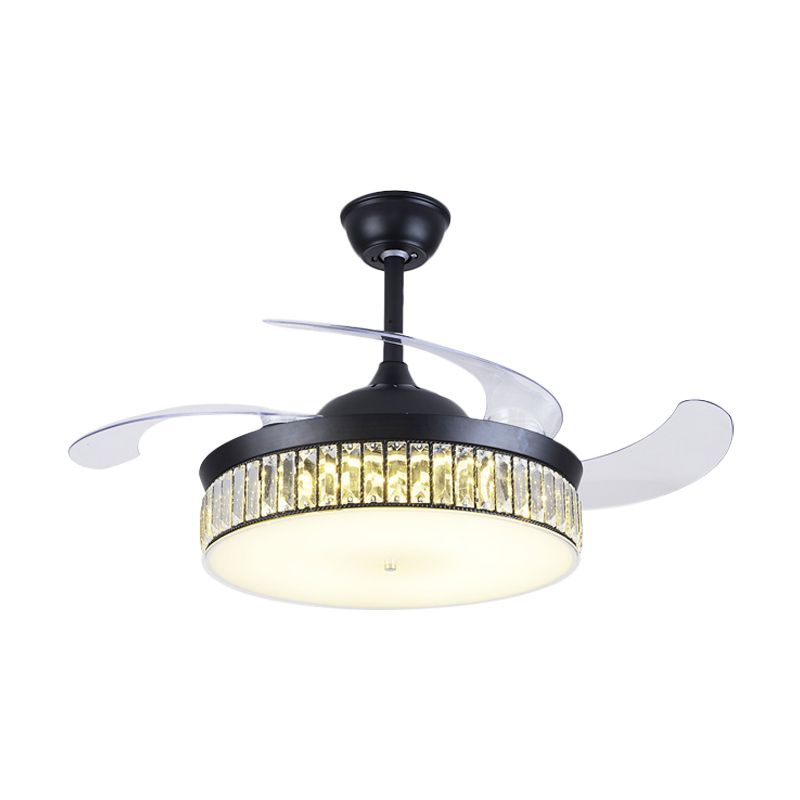 4-Blade-Drum Semi Flush Mount Light Contemporary CRYN CRISTAL 19 "Breite LED LED Black Hanging Lüfterlampe
