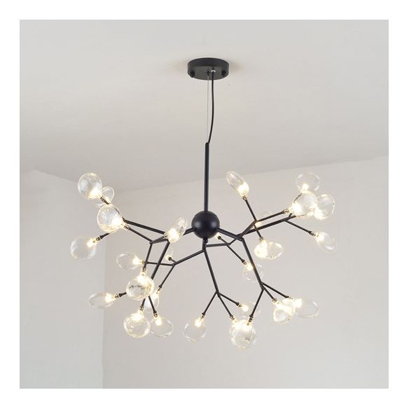 Branch Design Glass Hanging Lamp Modernist 27/36 Lights Black/Gold Chandelier Pendant Light with Leaf Shade